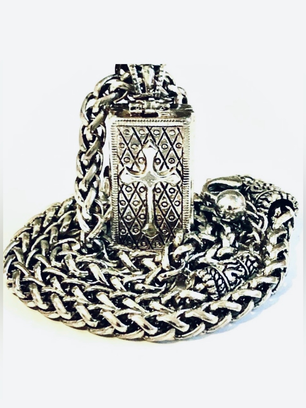BRIGHTON Vintage Y2K Silver Cross Necklace Locket Pendant & 18" Wheat Link Chain